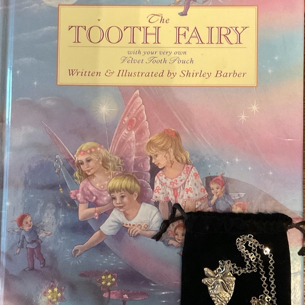 Tooth Fairy Druzy Heart Chain Necklace + Shirley Barber "The Tooth Fairy" Book